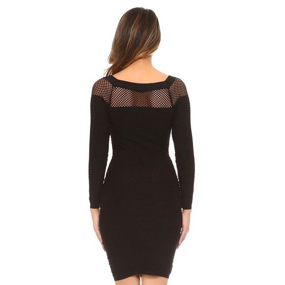 Black Long Sleeve Netted Neckline Dress - Picture 8 of 8